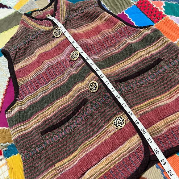 Vintage Ivy Red/Brown/Tan Striped Cotton Woved Vest Large - Picture 4 of 5